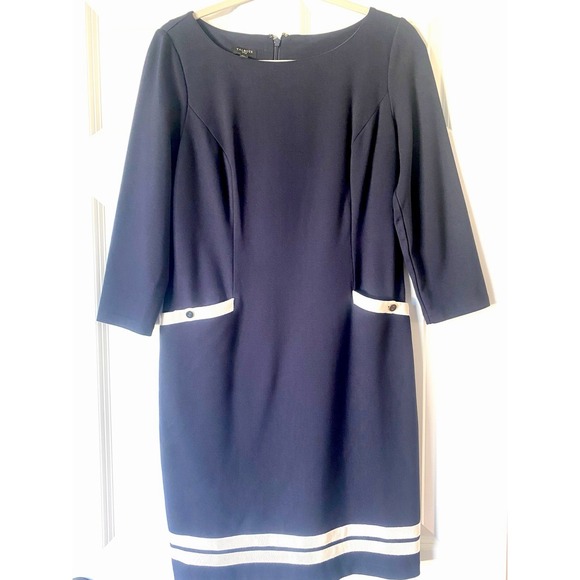 Talbots Dress Size 10P Navy Blue Professional Navel Midi 3/4 Sleeve Quiet Luxury - Picture 3 of 7